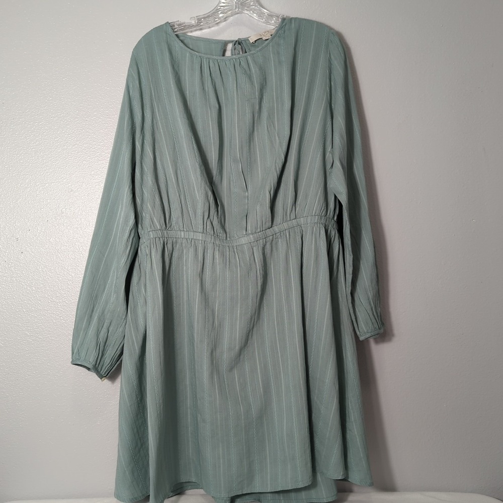 Loft Plus Women's 16/18 Mint Green Open Back Long Sleeve Cotton Dress‎ 206